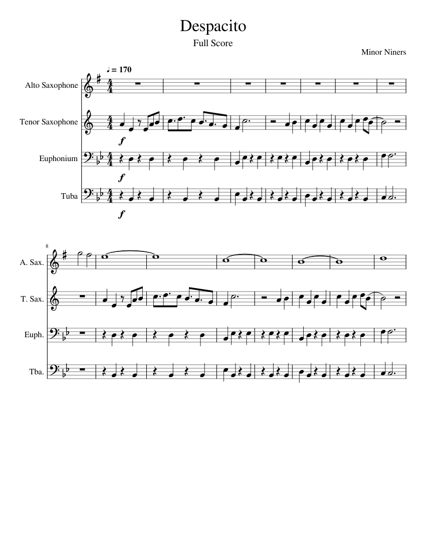 Despacito sheet music for Alto Saxophone, Tenor Saxophone, Tuba