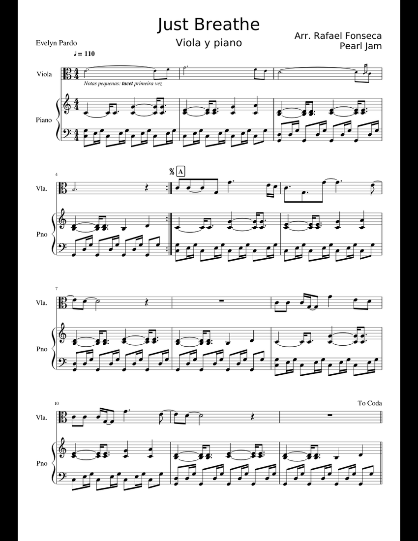 Just Breathe sheet music for Piano, Viola download free in PDF or MIDI