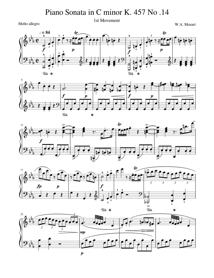 Mozart - Piano Sonata in C minor K 457 No 14 1st movement Sheet music ...
