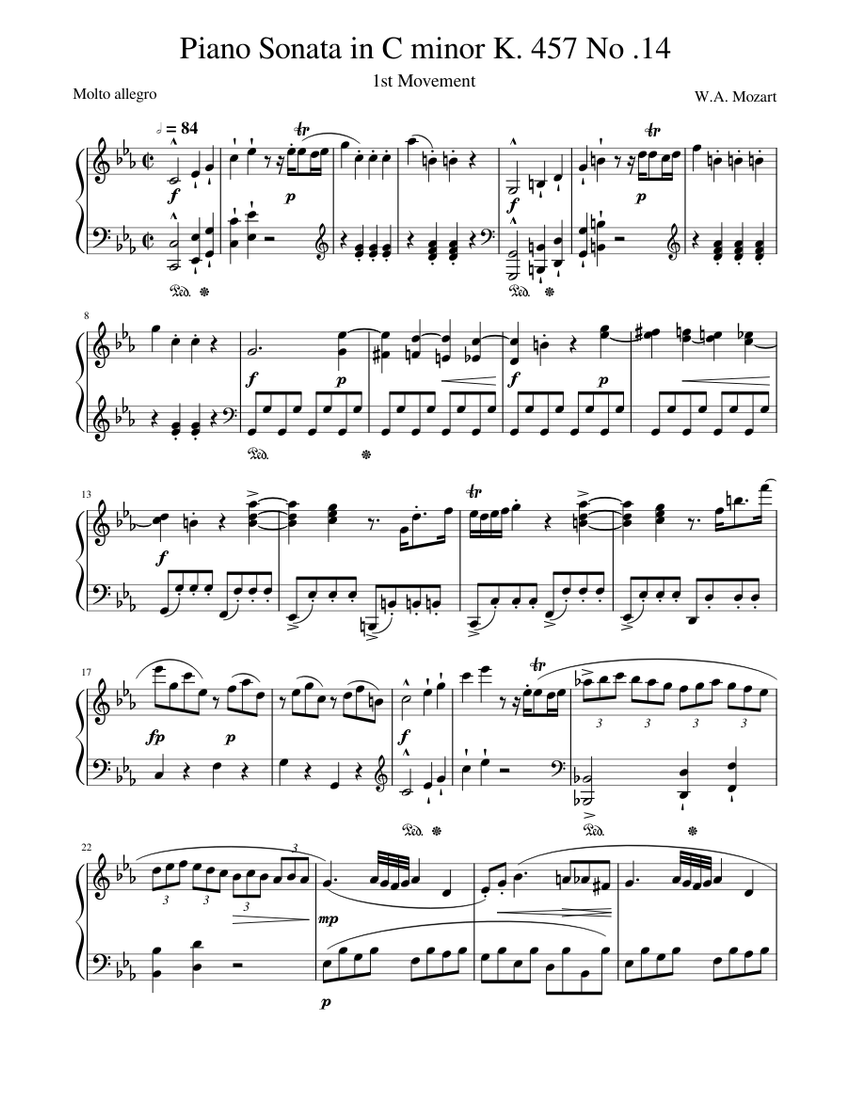 Mozart - Piano Sonata in C minor K 457 No 14 1st movement sheet music