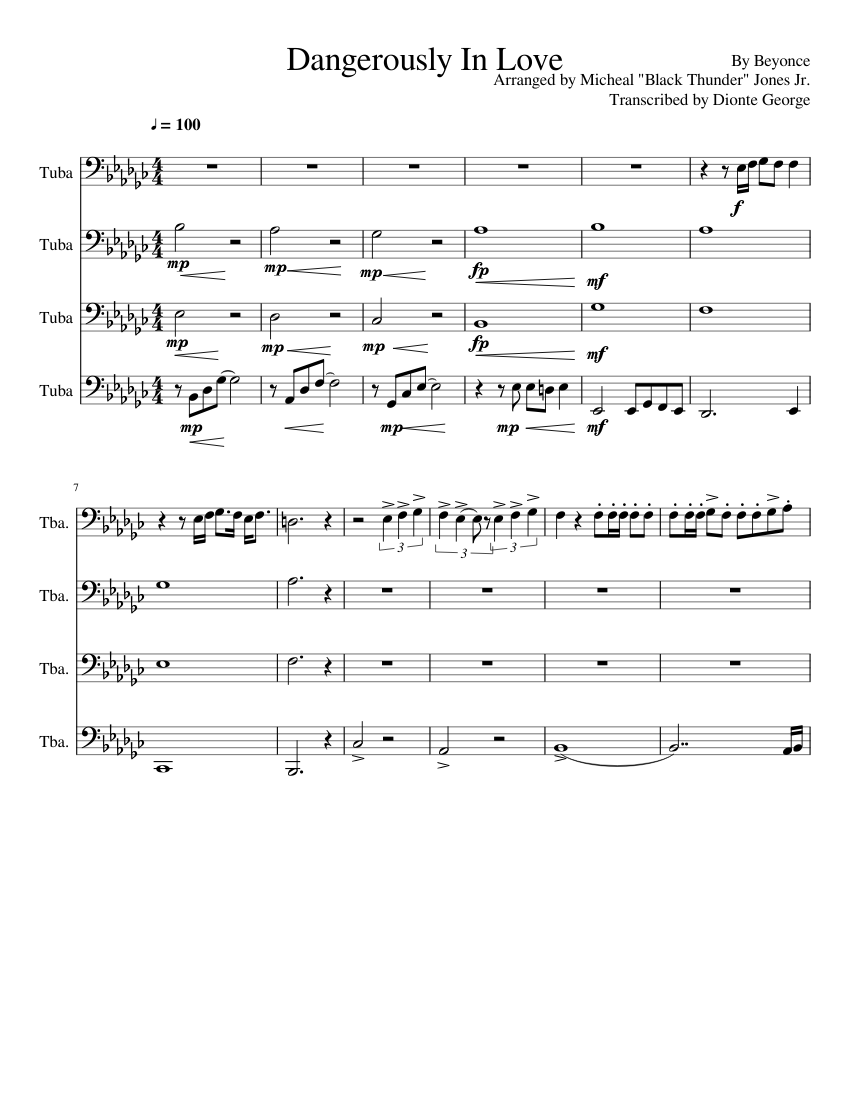 Dangerously In Love Sheet music for Tuba | Download free in PDF or MIDI