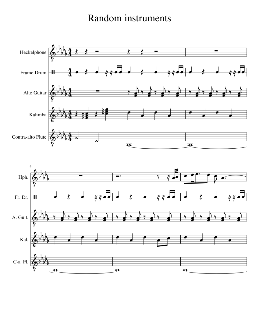 Random instruments sheet music for Flute, Oboe, Percussion, Guitar