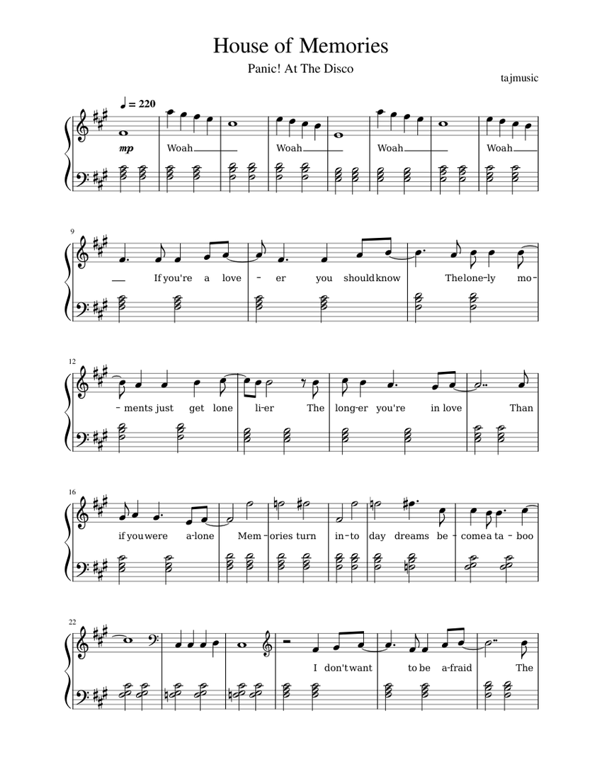 House Of Memories- Panic! At The Disco sheet music for Piano download