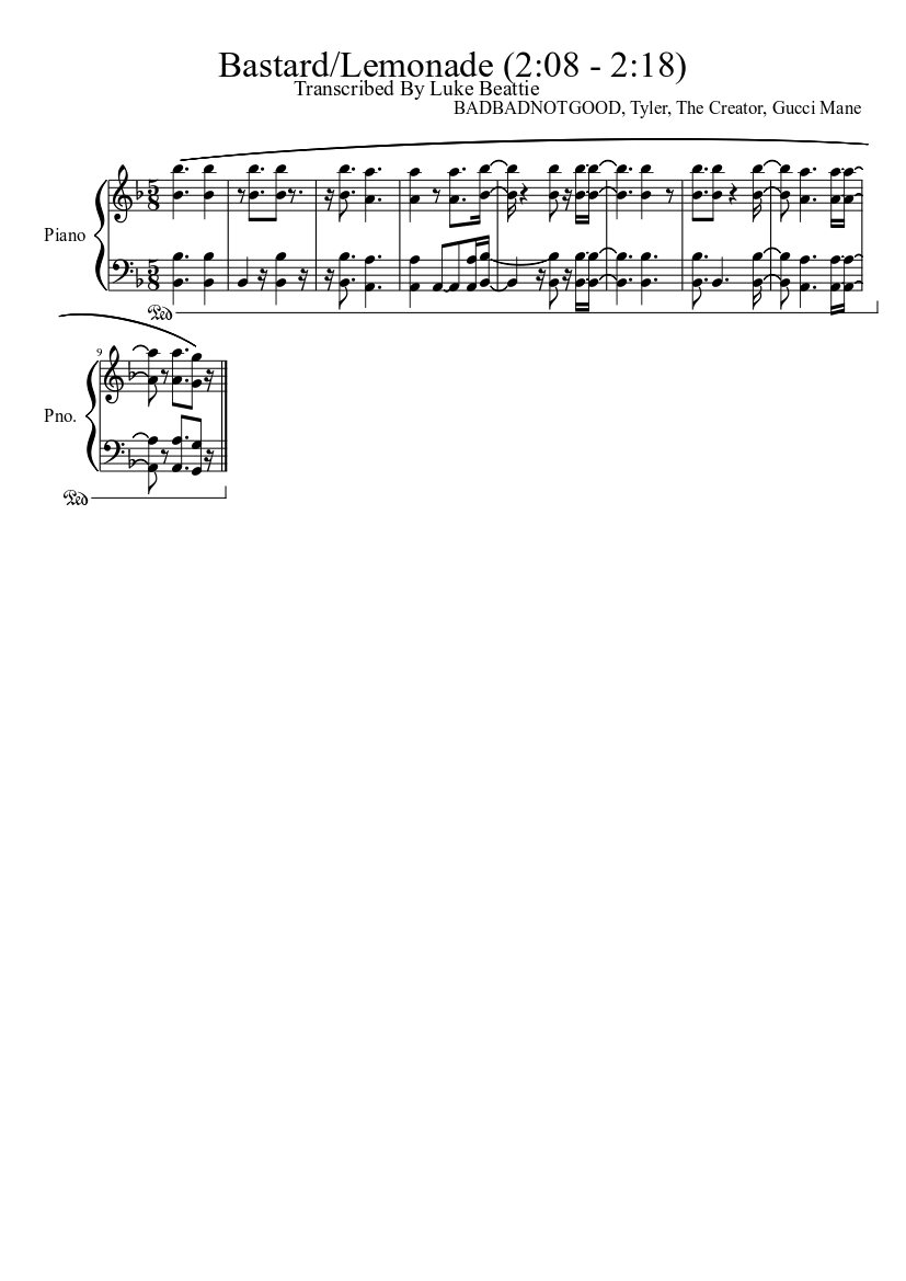 Bastard Lemonade 2 08 2 18 Sheet Music For Piano Solo Musescore Com