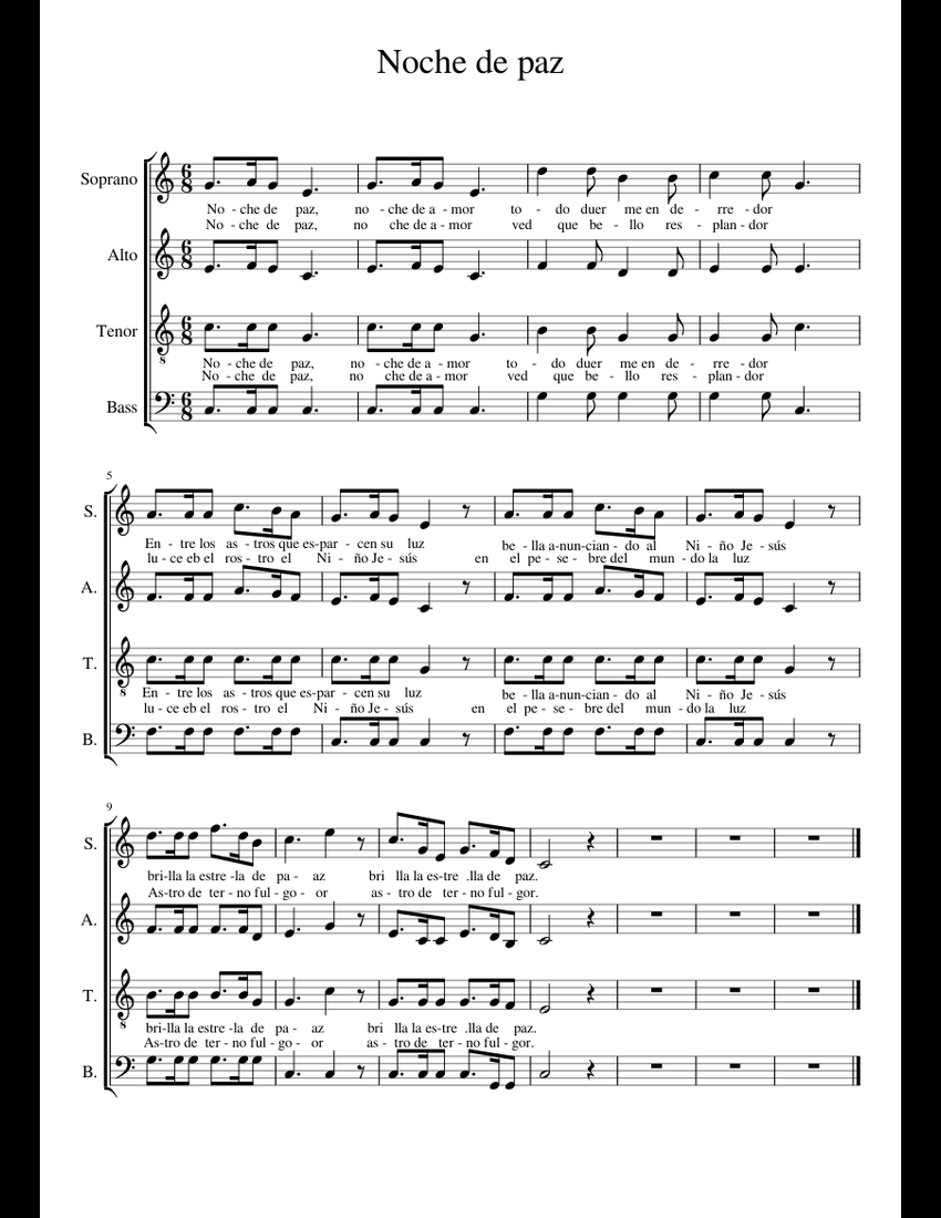 Noche de paz sheet music for Piano download free in PDF or MIDI