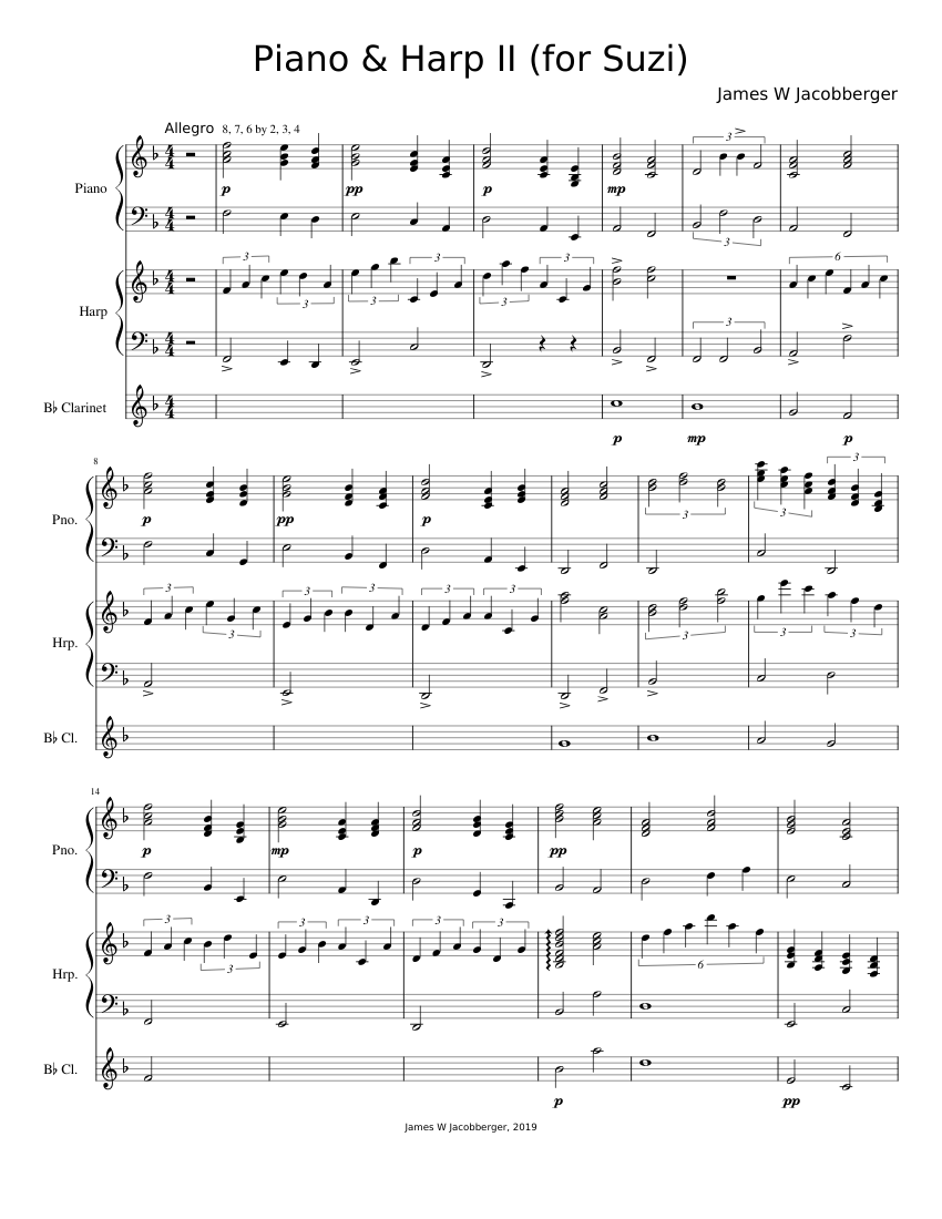 Harp Piano Exercise II Sheet music for Piano, Clarinet (In B Flat ...