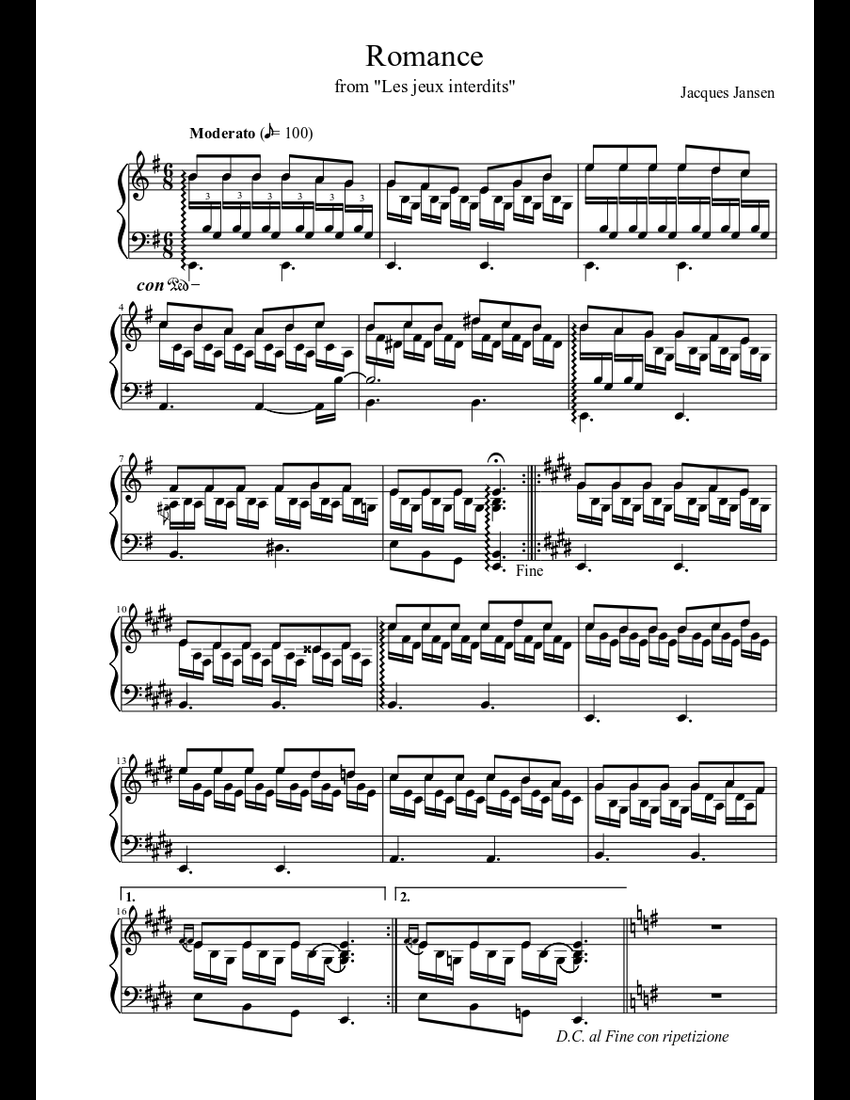 Romance sheet music download free in PDF or MIDI