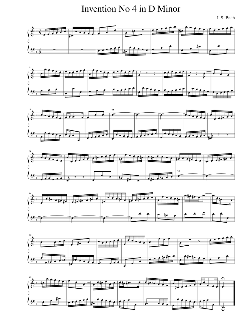 J.S. Bach Invention No. 4 in D Minor Sheet music for Piano | Download ...