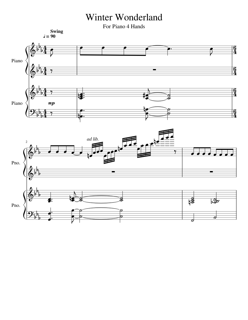 Download Winter Wonderland (Arranged for Piano 4 Hands) sheet music ...