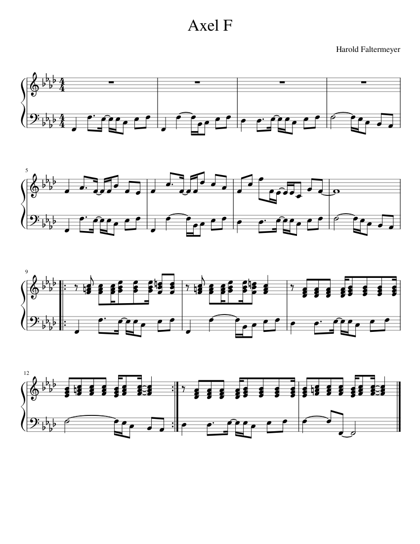 Axel F - early intermediate piano sheet music for Piano download free