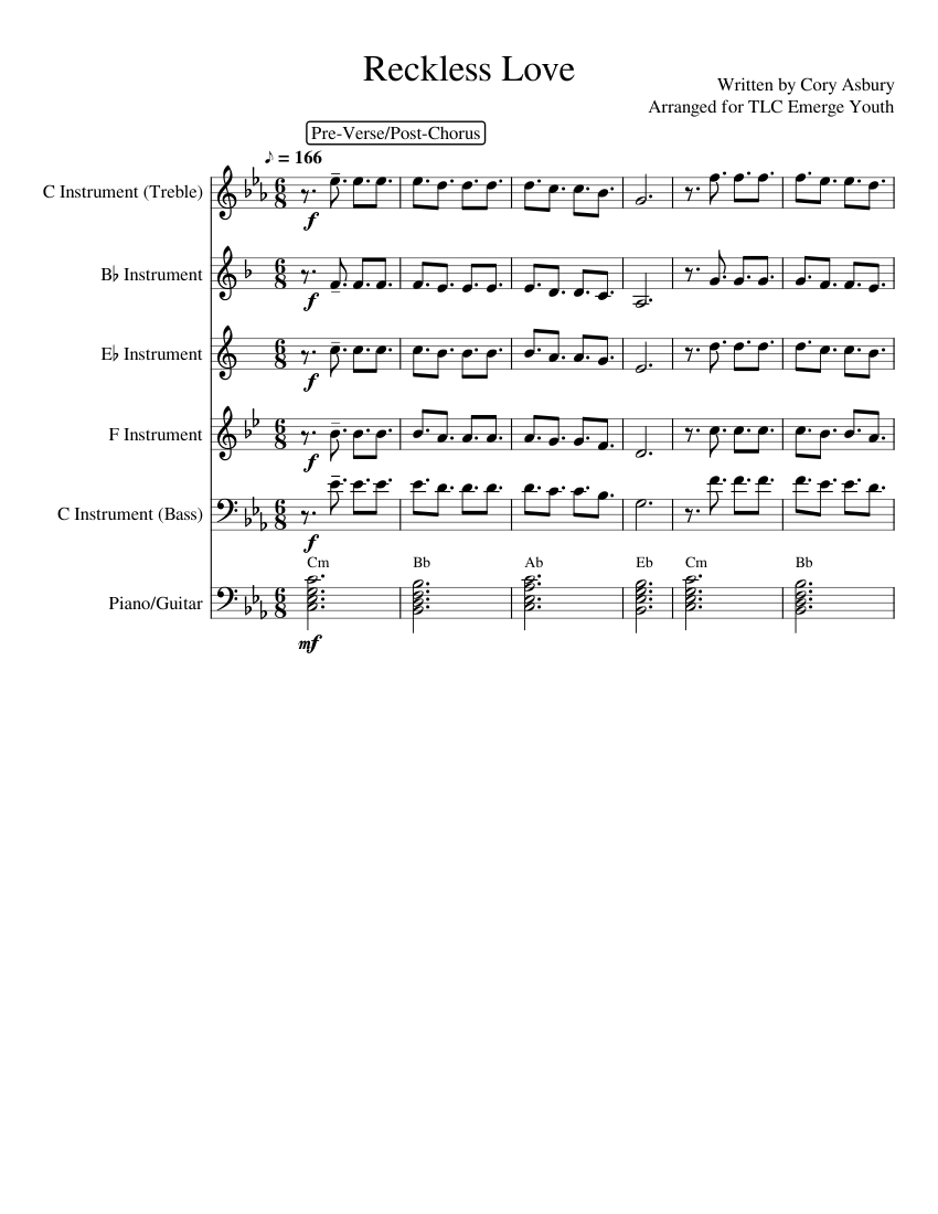 Reckless Love Sheet Music For Piano Flute Clarinet Alto Saxophone Download Free In Pdf Or Midi 