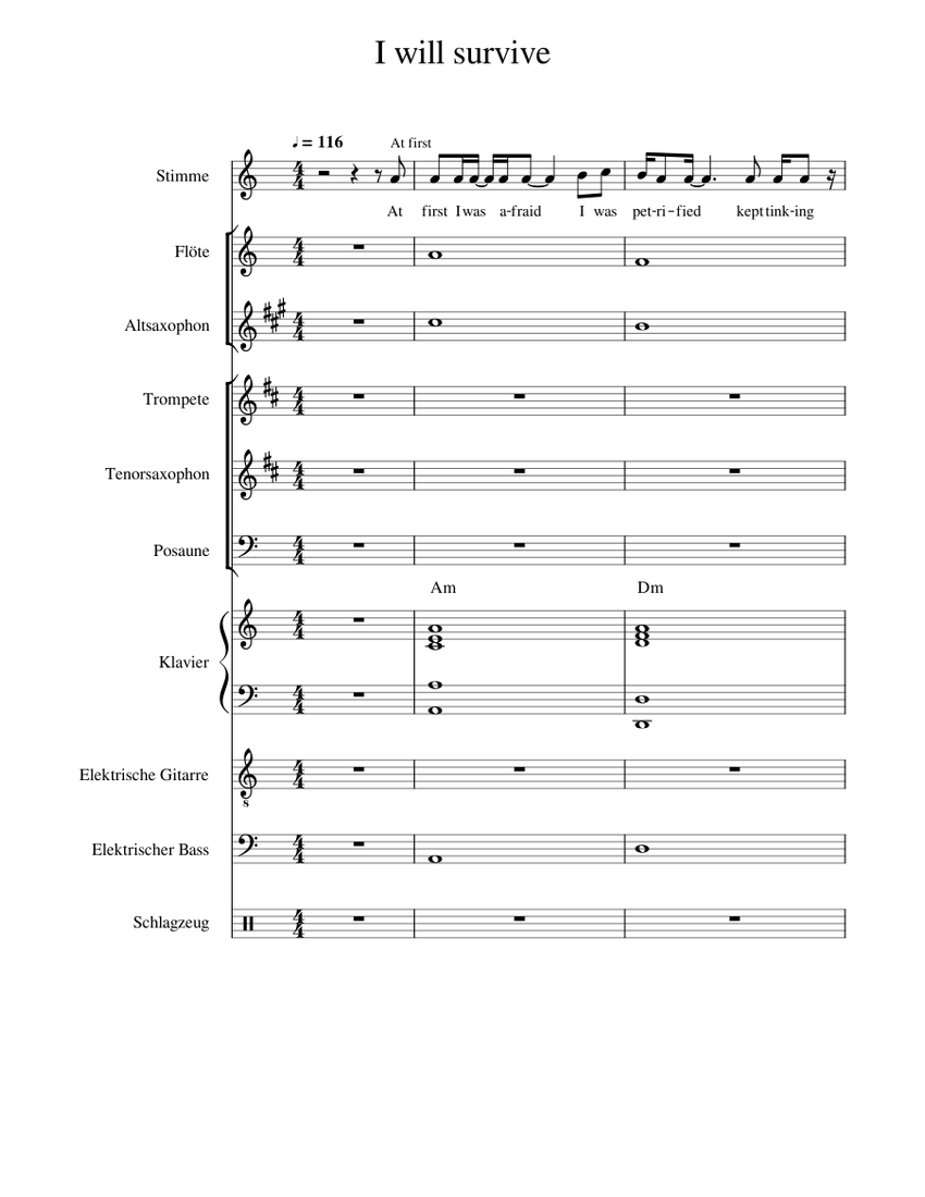 I will survive Sheet music for Piano, Trombone, Flute, Drum Group