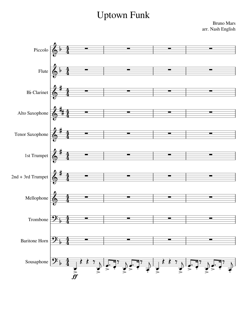 Uptown Funk Sheet music for Flute, Piccolo, Alto Saxophone