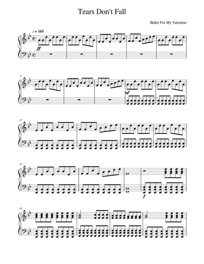 Bullet For My Valentine Tears Don't Fall Sheet music for Piano