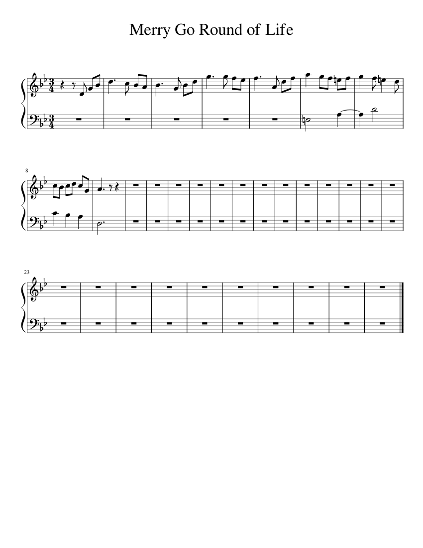 Merry Go Round of Life Sheet music for Piano (Solo) | Musescore.com