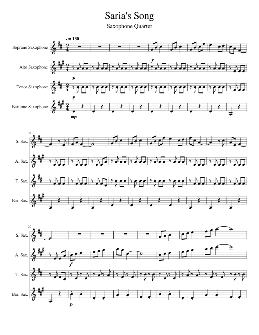 Saria's Song (Lost Woods) Saxophone Quartet Sheet music for Soprano
