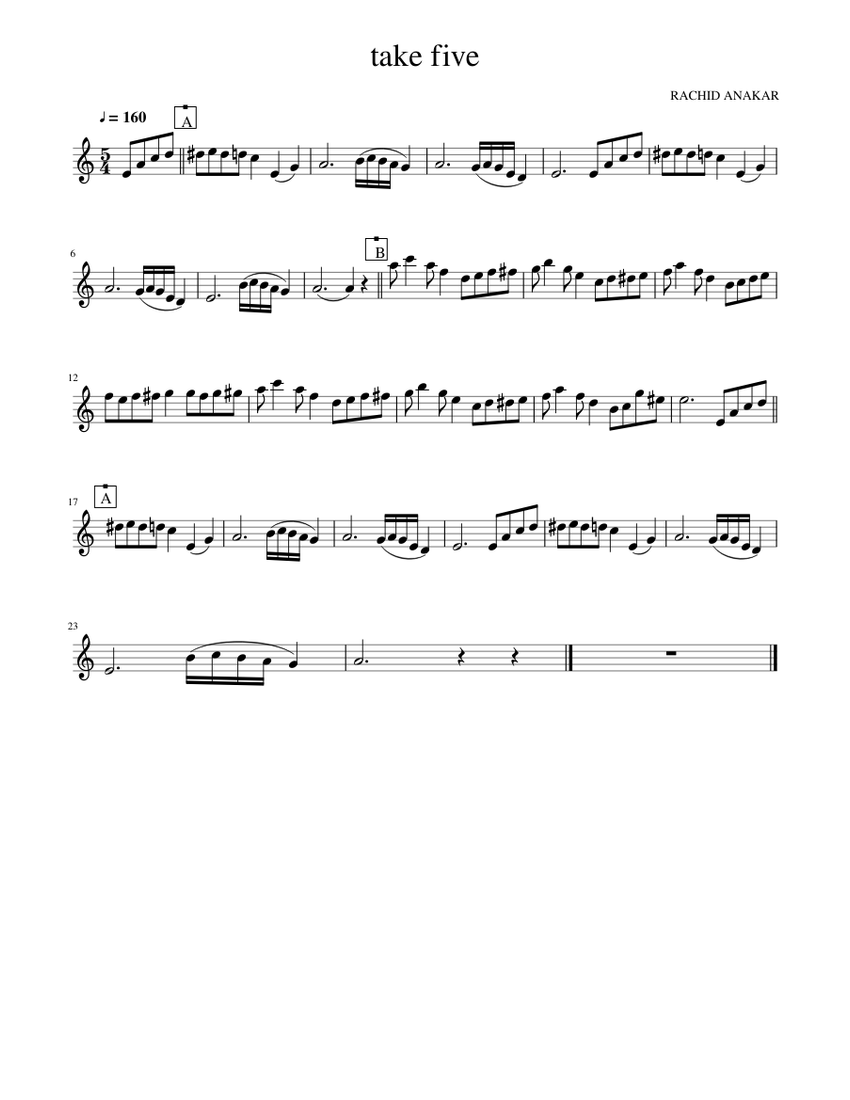 TAKE FIVE Sheet music for Violin (Solo) | Musescore.com