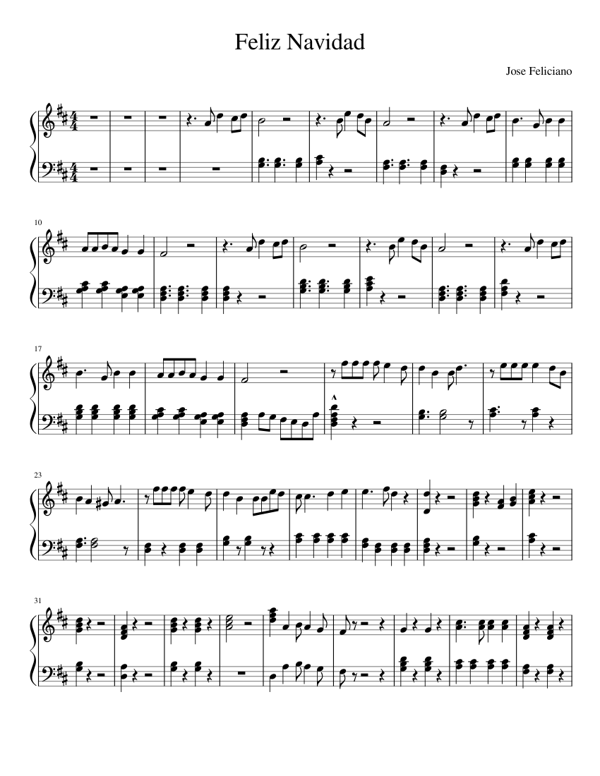 Feliz Navidad piano Sheet music for Piano | Download free in PDF or