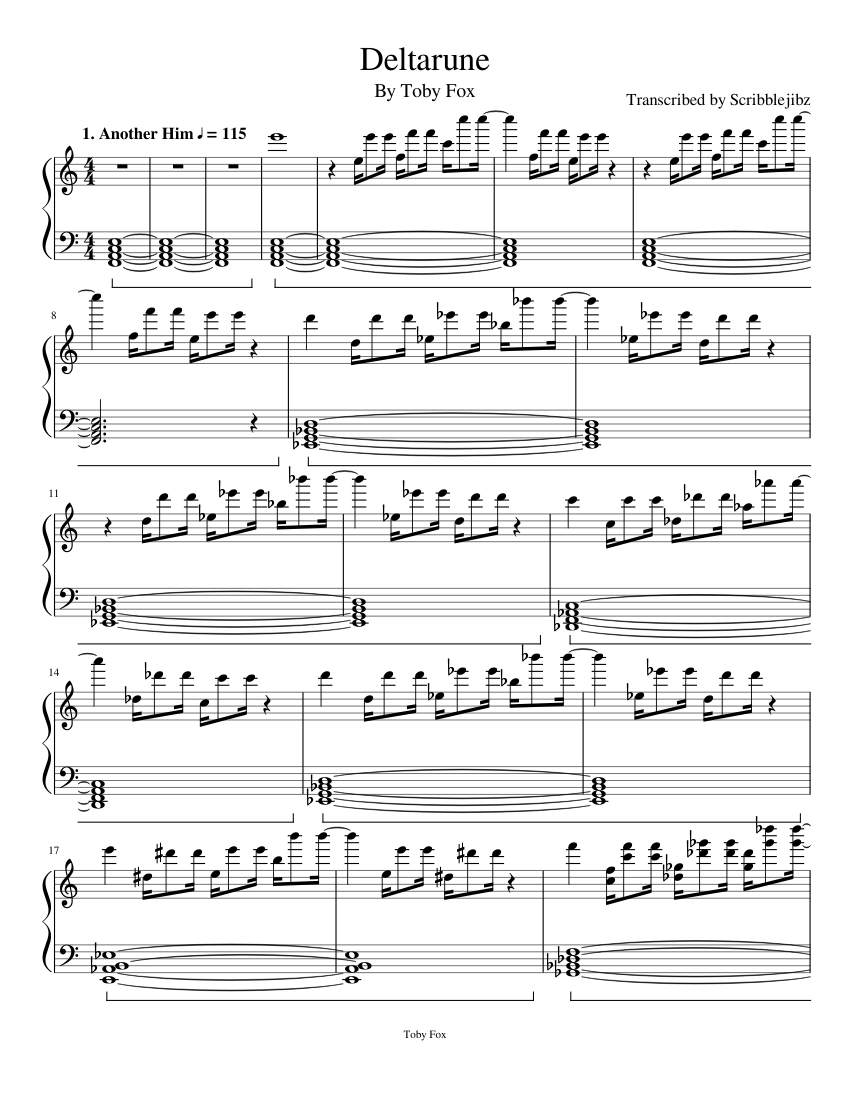 Deltarune full soundtrack transcription sheet music for piano