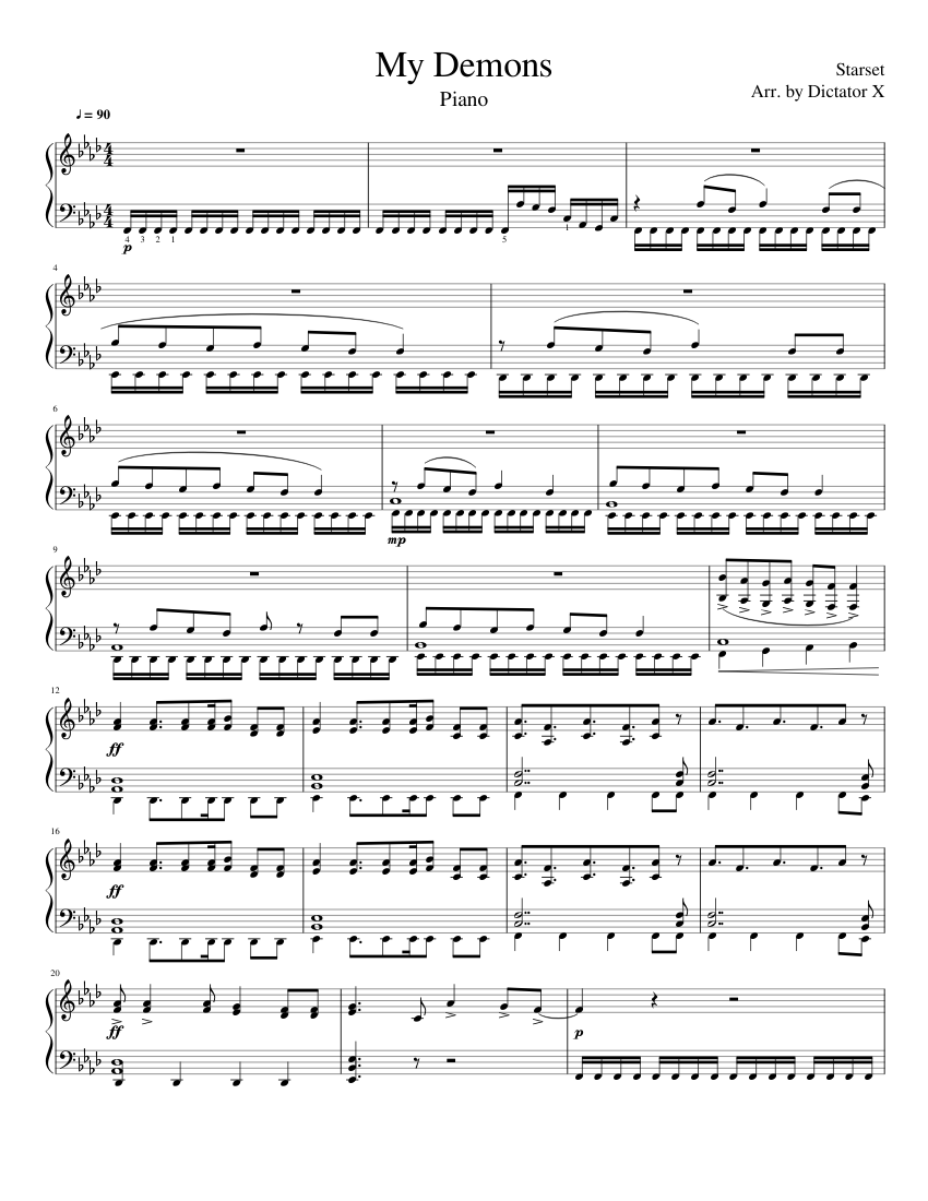 Starset: My Demons Piano sheet music for Piano download free in PDF or MIDI