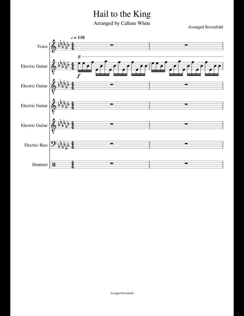 Hail to the King - Avenged Sevenfold sheet music for Guitar, Bass ...
