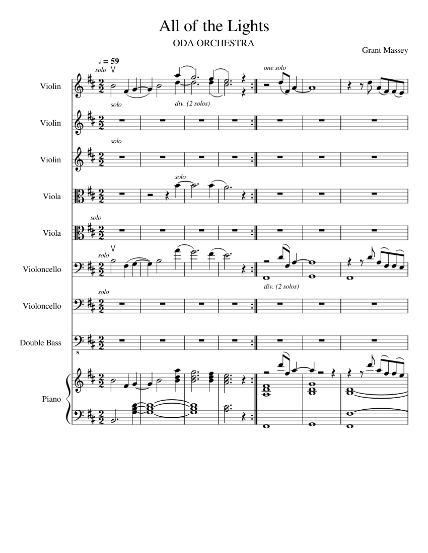 All of the Lights Sheet music for Piano, Violin, Cello ...