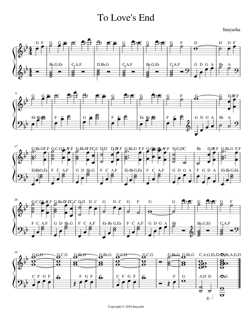 To Love's End Sheet music for Piano | Download free in PDF or MIDI ...