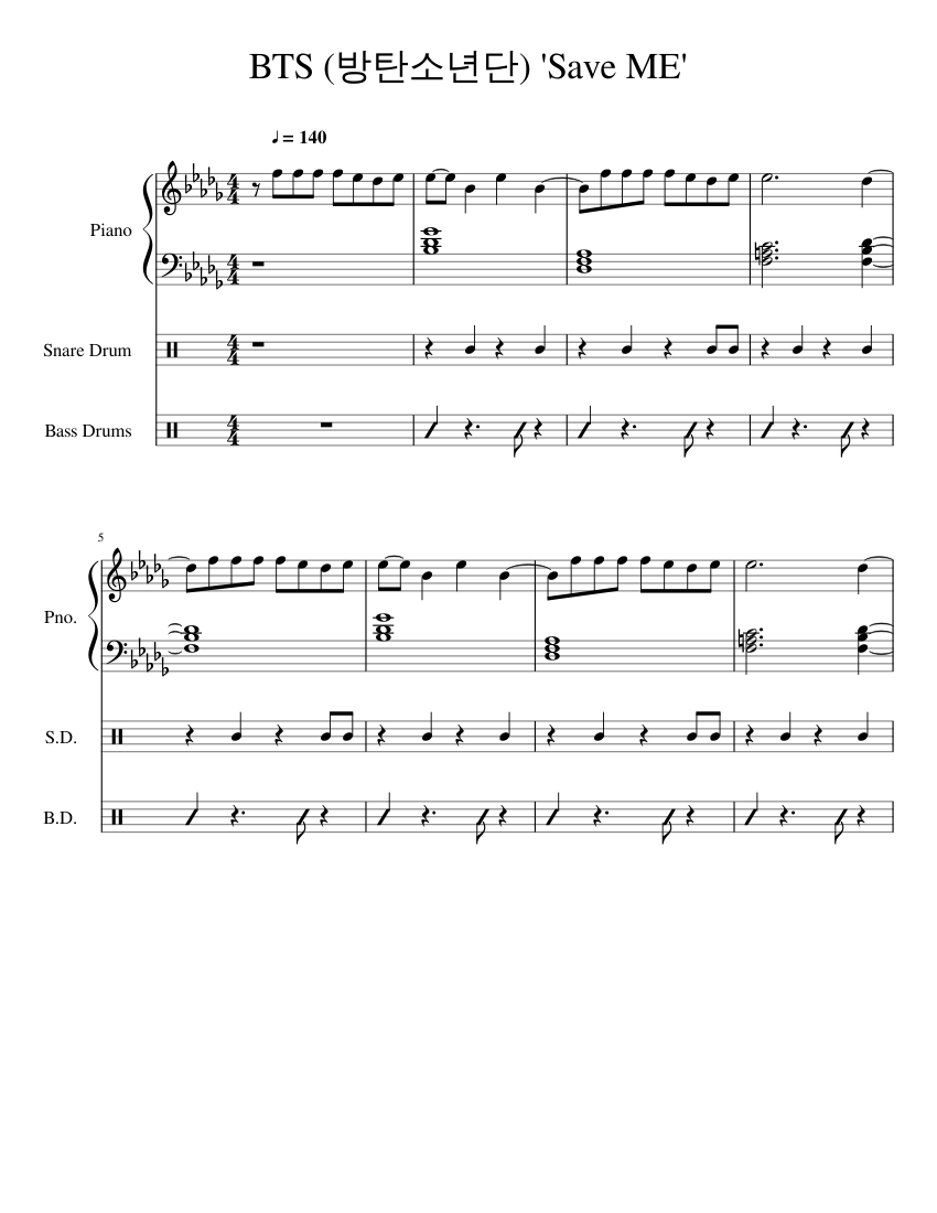 BTS Save ME Sheet music for Piano, Percussion | Download ...