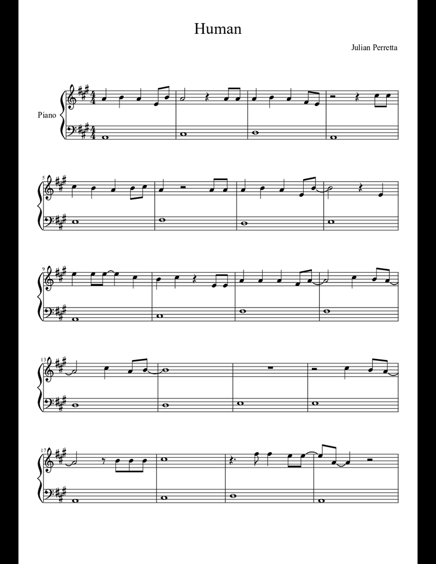 Human sheet music download free in PDF or MIDI