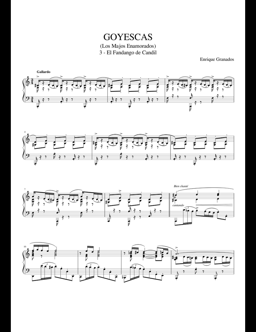 Goyescas 3 El Fandango de Candil sheet music for Piano download free in ...