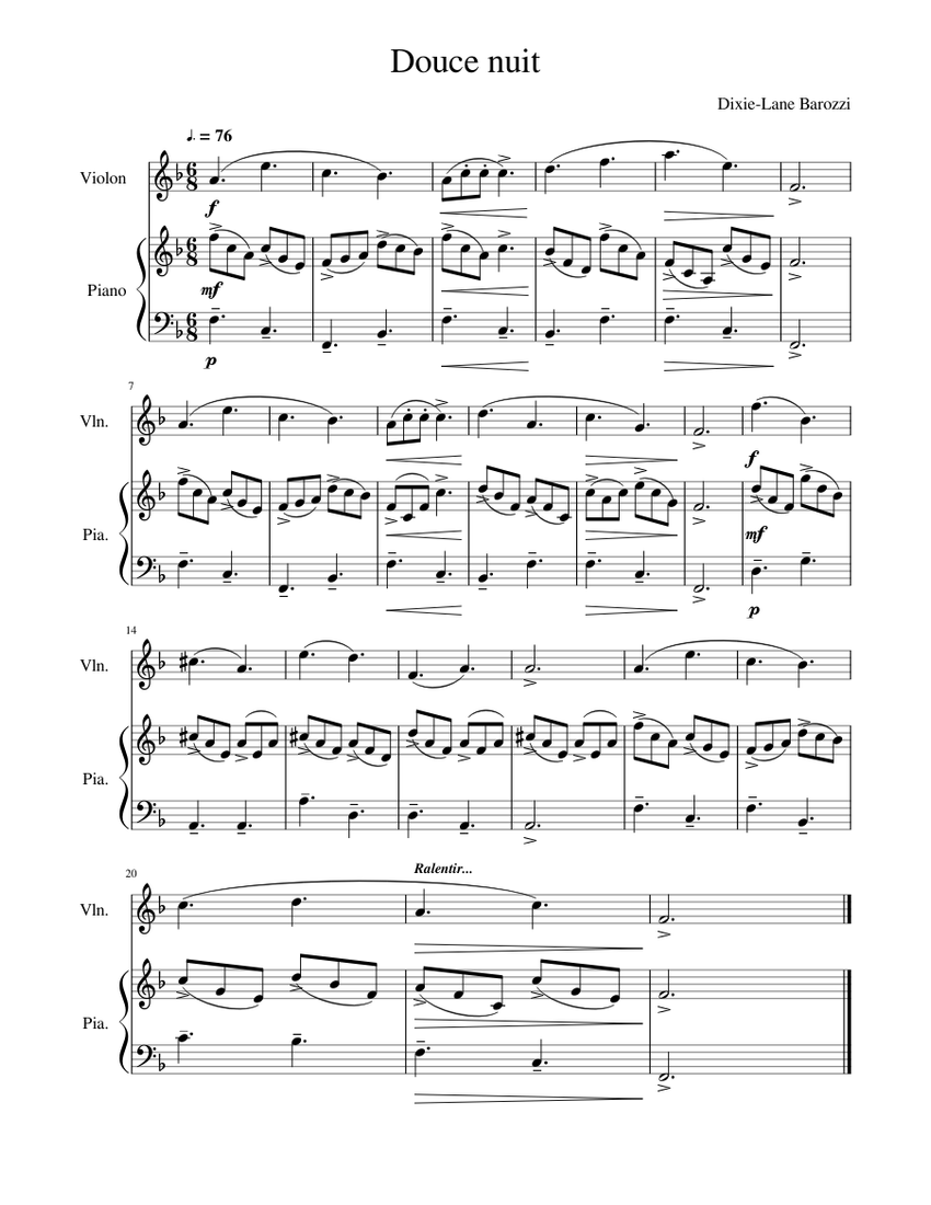Douce nuit Sheet music for Piano, Violin (Solo) — free download
