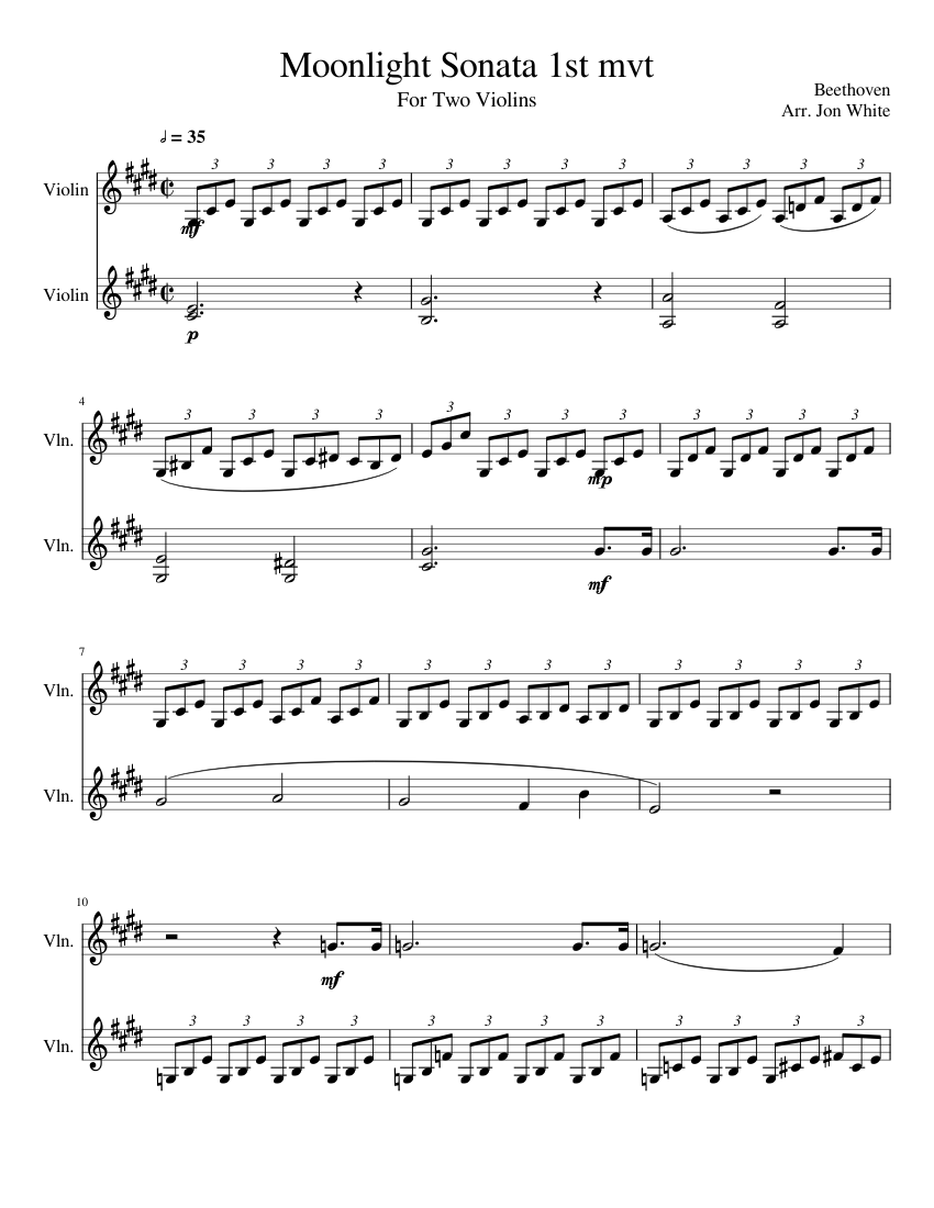 Moonlight Sonata 1st mvt sheet music for Violin download free in PDF or