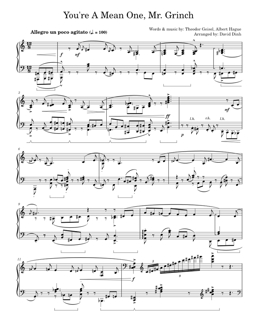 You're A Mean One Mr. Grinch (jazz virtuoso piano arr.) sheet music for