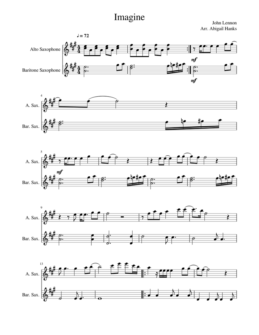 Imagine Alto & Bari Sax Duet Sheet music for Saxophone (Alto