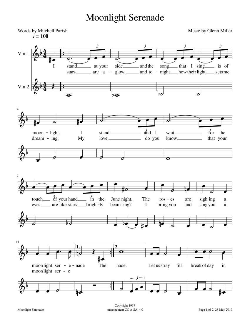 Moonlight Serenade Sheet music for Violin (String Duet)