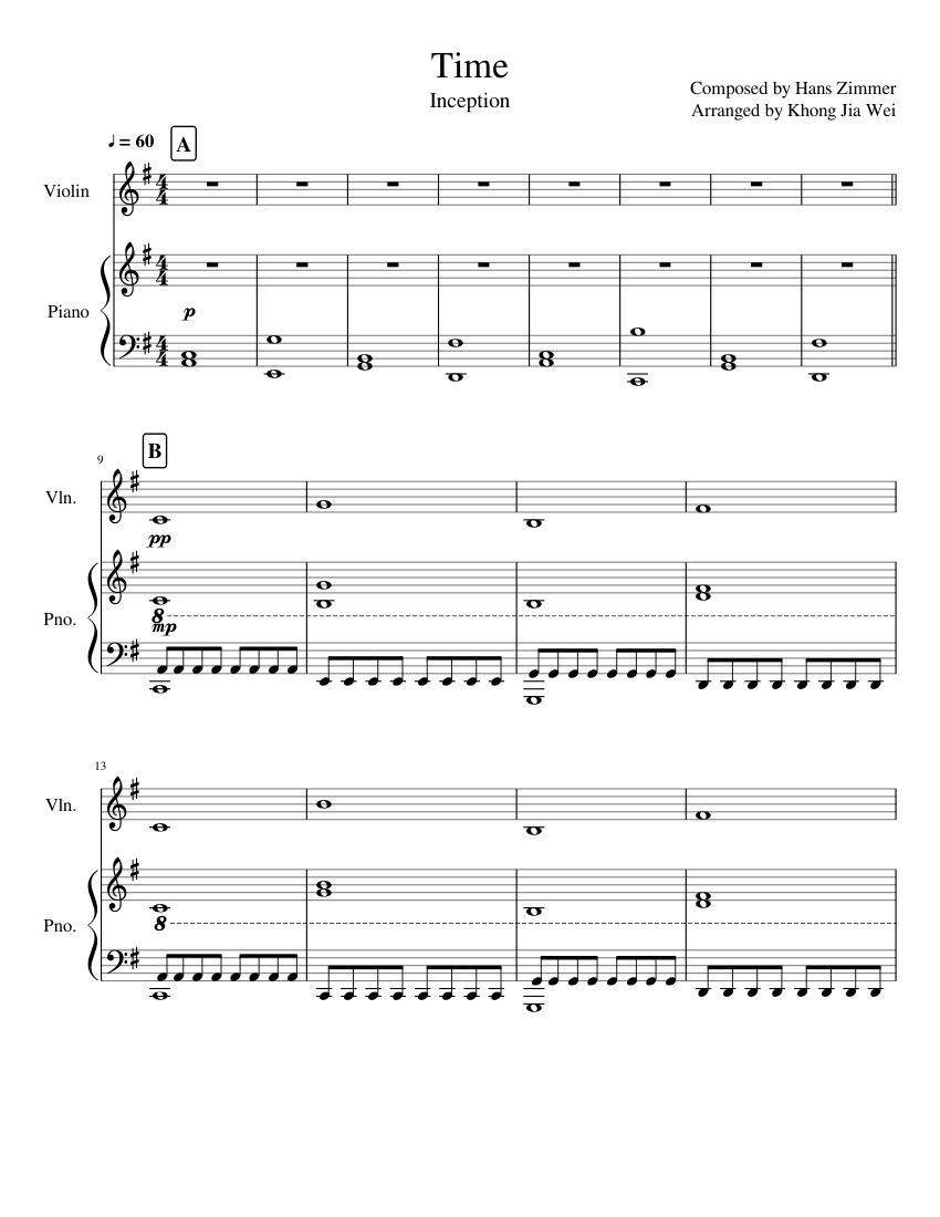 Time: Inception sheet music for Violin, Piano download free in PDF or MIDI
