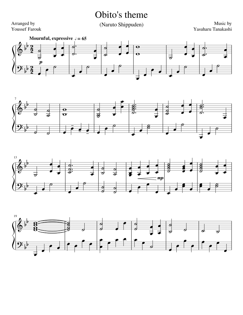 Naruto Shippuden OST III Obito's theme (Piano) Sheet music for Piano (Solo)