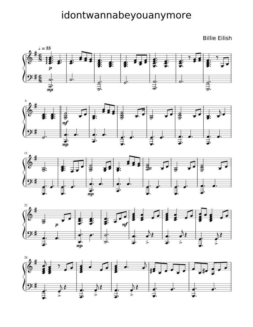 I Don T Wanna Be You Anymore Sheet Music For Piano Solo Musescore Com - idontwannabeyouanymore billie eilish roblox id