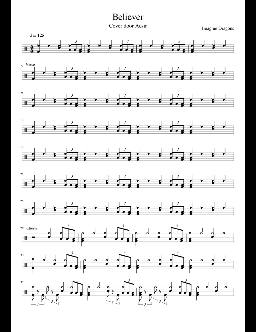 Imagine Dragons - Believer (Drum score) sheet music for Percussion