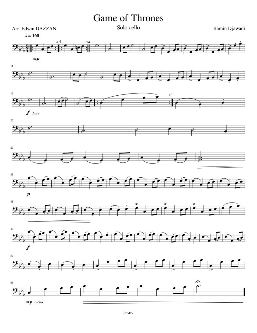 Game Of Thrones Solo Cello Sheet Music For Cello Download Free In 