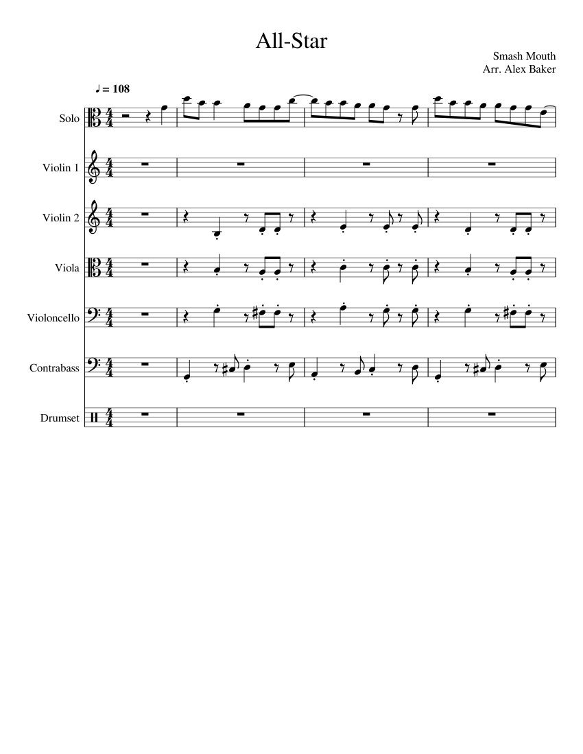All Star Sheet Music For Violin Drum Group Cello Viola More