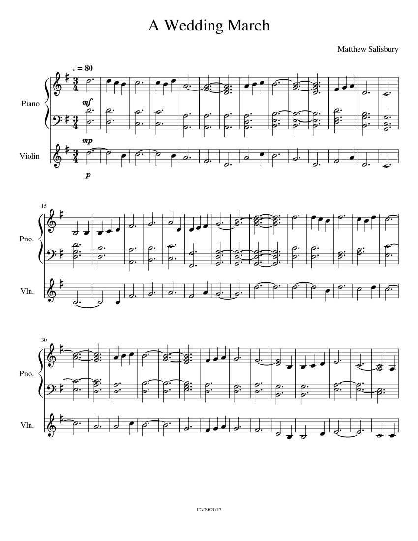 Wedding March sheet music for Piano, Violin download free