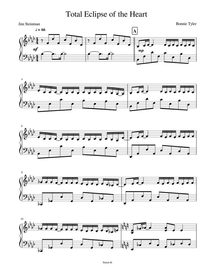 Total Eclipse of the Heart Sheet music for Piano | Download free in PDF