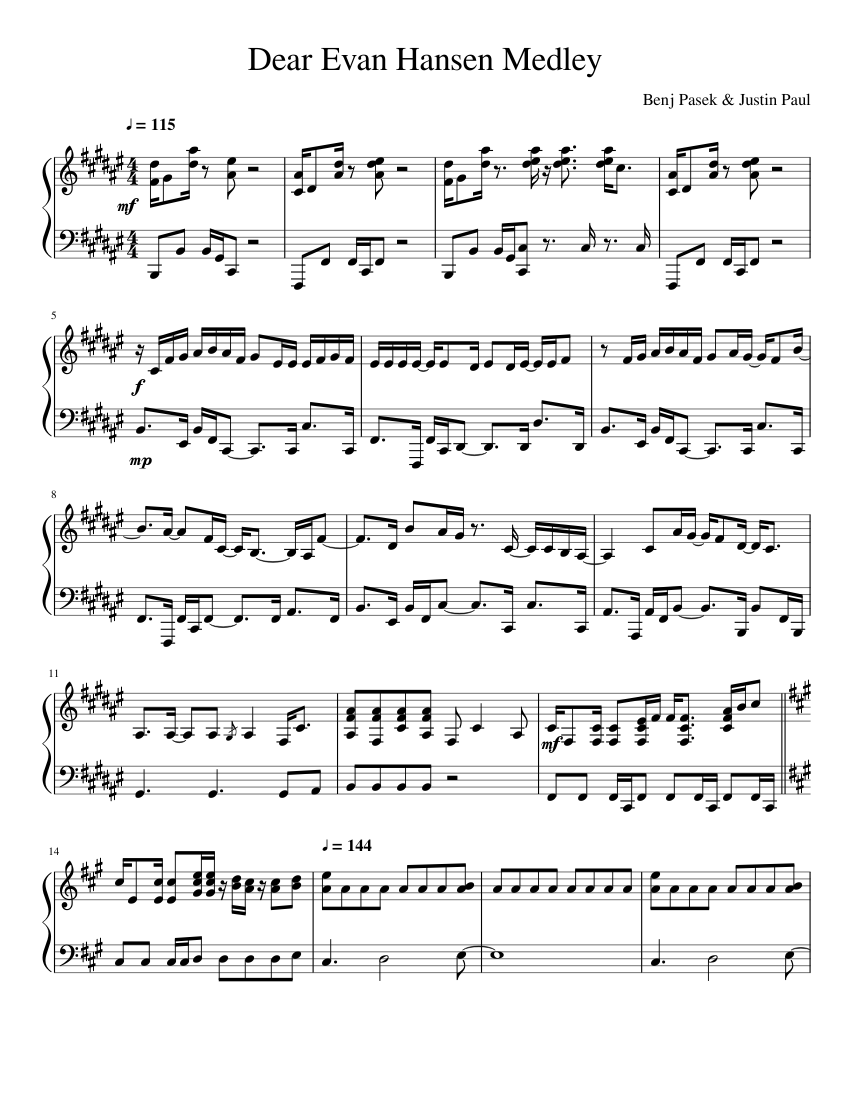 Dear Evan Hansen Medley sheet music for Piano download free in PDF or MIDI