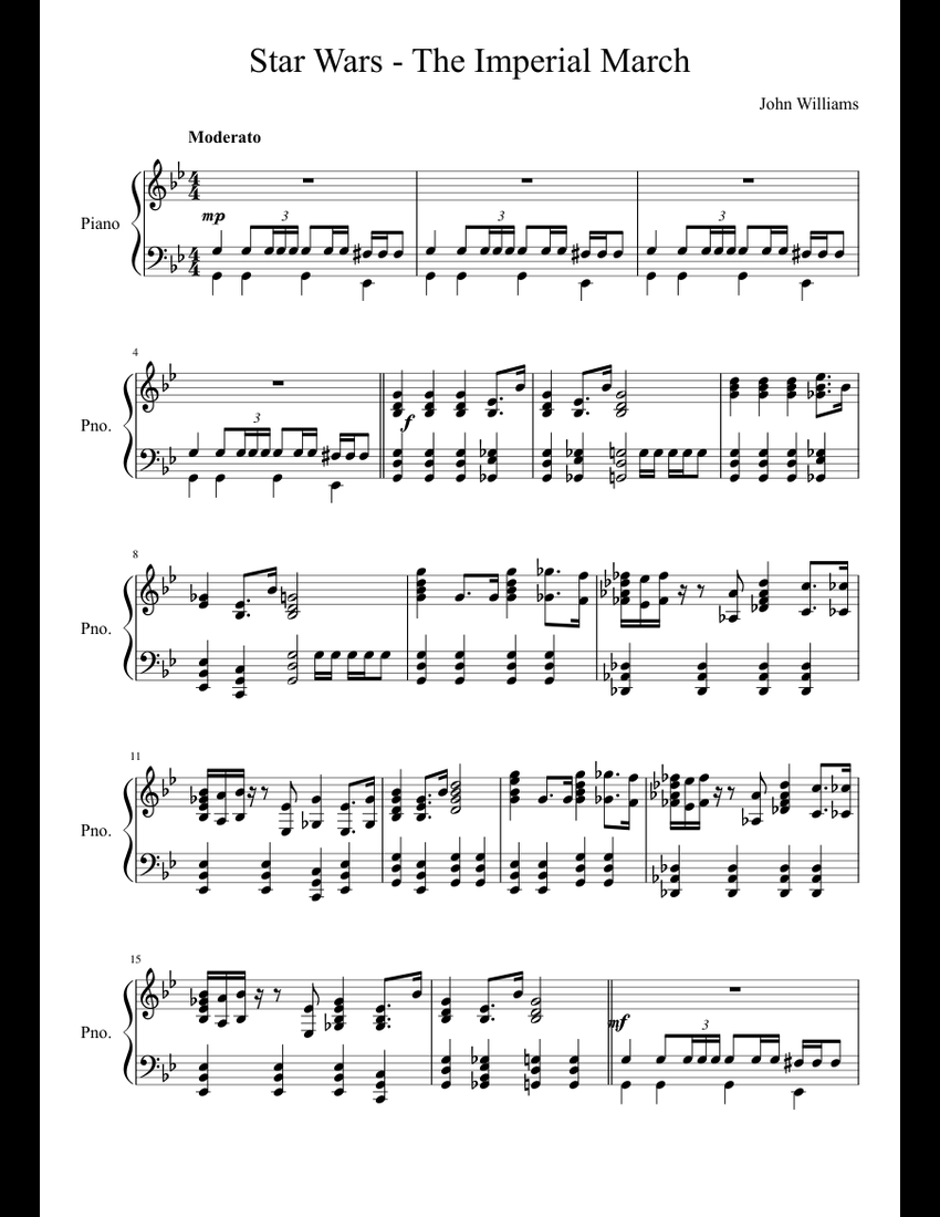 Star Wars - The Imperial March sheet music for Piano download free in PDF or MIDI