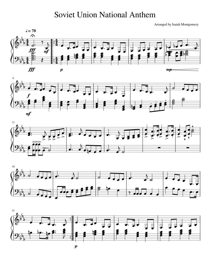 Soviet Union National Anthem Chords sheet music for Piano download free