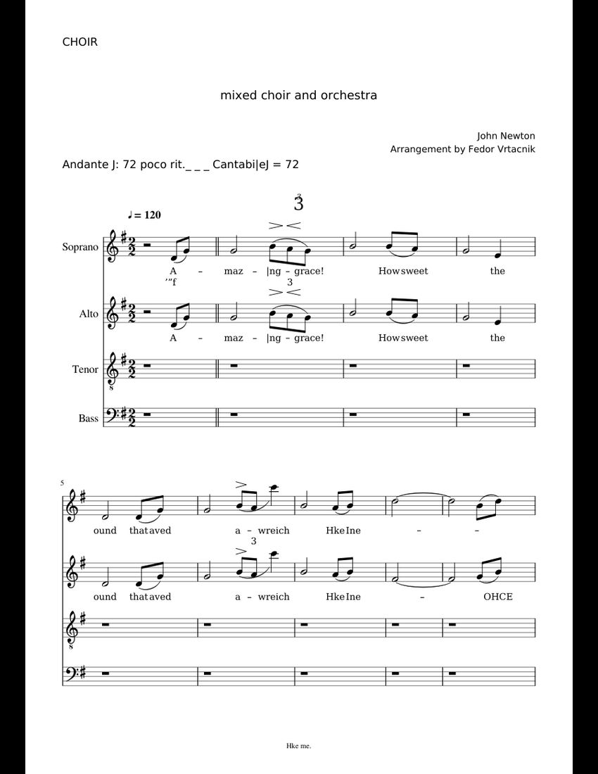 Amazing grace sheet music for Voice download free in PDF or MIDI