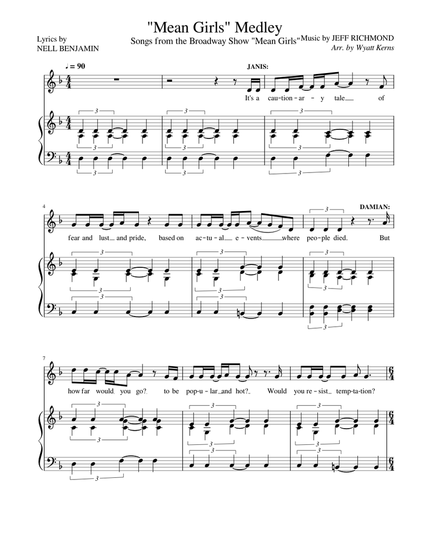 Mean Girls Medley Sheet music for Piano, Vocals (PianoVoice