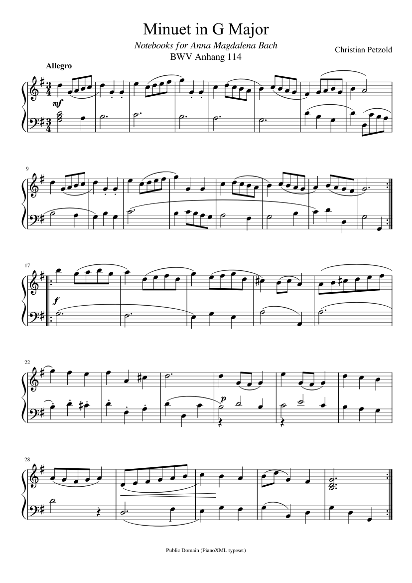Bach: Minuet in G Major (BWV Anh. 114) Sheet music | Musescore.com