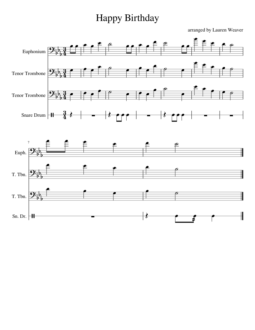 Happy Birthday Sheet music for Snare Drum, Euphonium, Trombone (Tenor